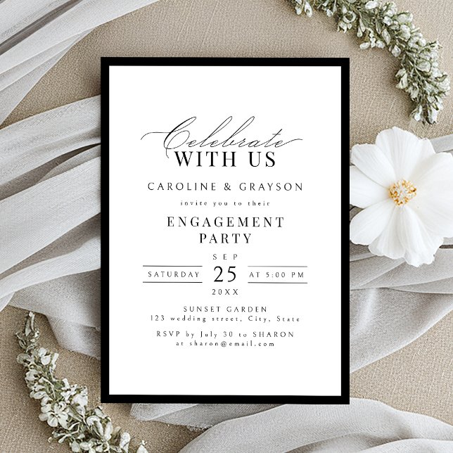 Convites Celebre Conosco! Tipografia Harmoniosa Engajamento (Celebrate With Us! Graceful Typography Engagement Invitation)