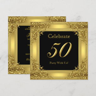 Convites Celebre Festa de 50 Anos Dourado Golden 50 Preto