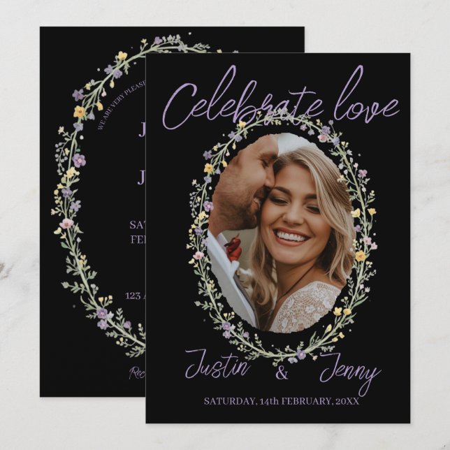 Convites Celebre o Amor Floral Simples Casamento Moderno (Frente/Verso)