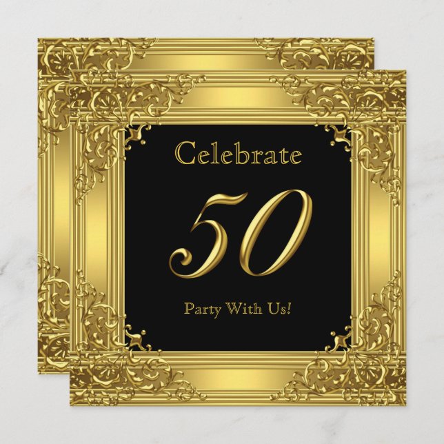 Convites Celebre o Ouro Dourado 50 Festa de aniversário 50  (Frente/Verso)