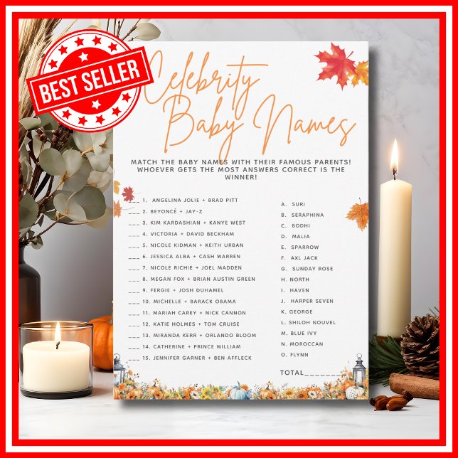 Convites CELEBRITY BABY NOMEIA Chá de fraldas Game Floral C (CELEBRITY BABY NAMES Easy Baby Shower Game A Little Pumpkin is on the Way Theme)