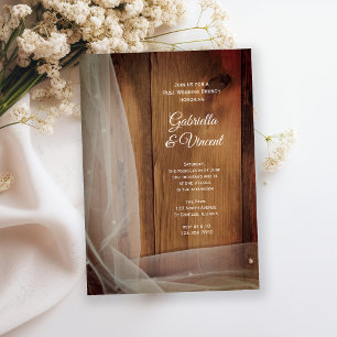 Convites Celeiro de madeira Véu de Noiva Campo Pó-Casamento
