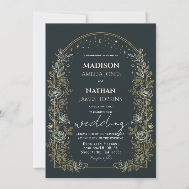 Convites Celestial Arch Wedding Invitation Gold Frame (Frente)