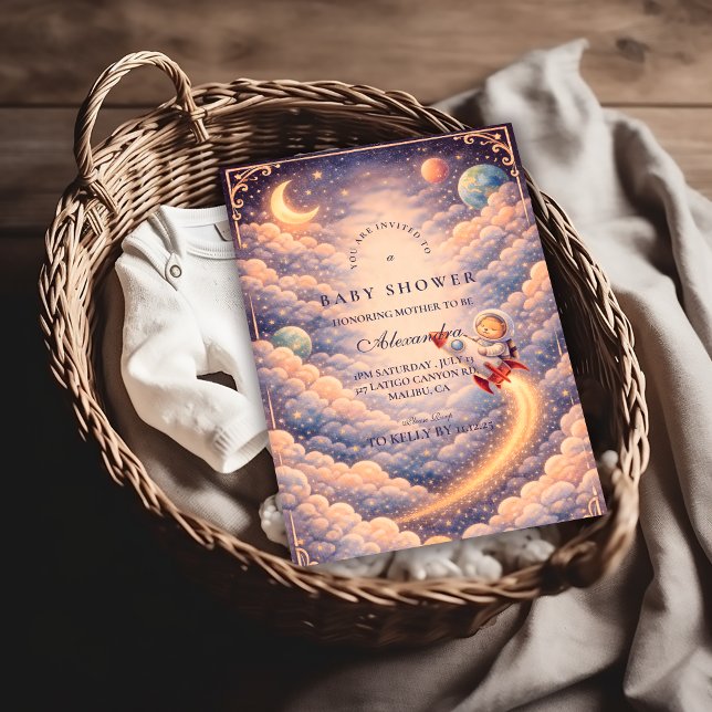 Convites Celestial Astronaut Clouds Baby Shower (Criador carregado)
