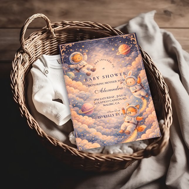 Convites Celestial Astronaut Neutral Space Baby Shower (Criador carregado)