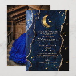 Convites  Celestial Blue Quinceanera Midnight Stars Moon 