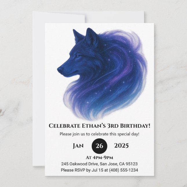 Convites Celestial Blue Wolf Birthday (Frente)