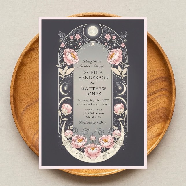 Convites Celestial Blush Blossom Art Nouveau Wedding (Criador carregado)
