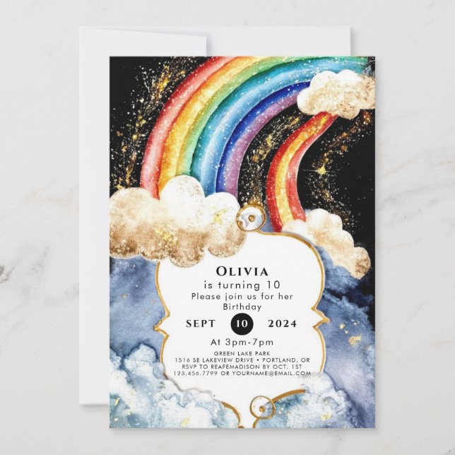 Convites Celestial Boho Rainbow Birthday (Frente)