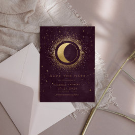 Convites Celestial Burgundy Dourada Lua Salve A Data