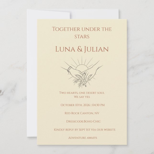 Convites Celestial Desert Wedding Invitation Boho (Frente)