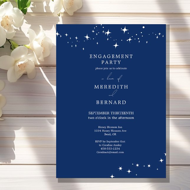 Convites Celestial Elegant Engagement Party Navy Blue (Criador carregado)