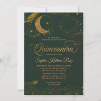 Celestial Emerald Green Star Moon Quinceanera
