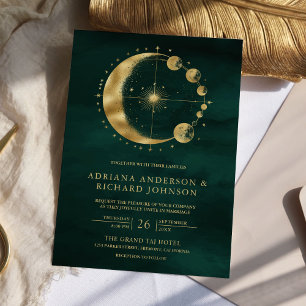 Convites Celestial Esmeralda Dourada Fase da Lua Casamento