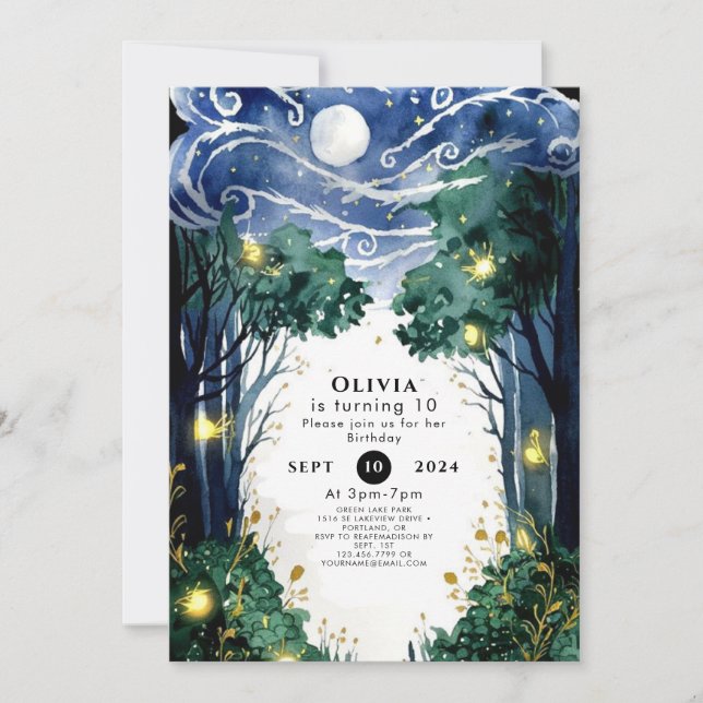Convites Celestial Firefly Woodland Birthday (Frente)