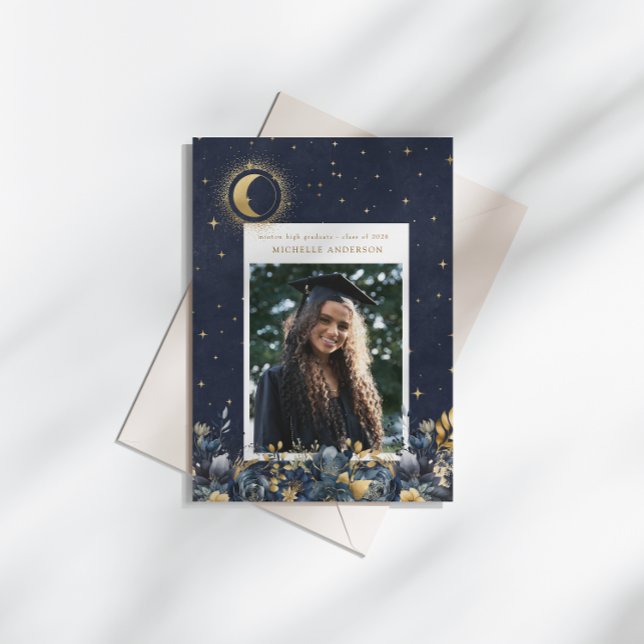 Convites Celestial Floral Moon Graduation Announcement (Criador carregado)