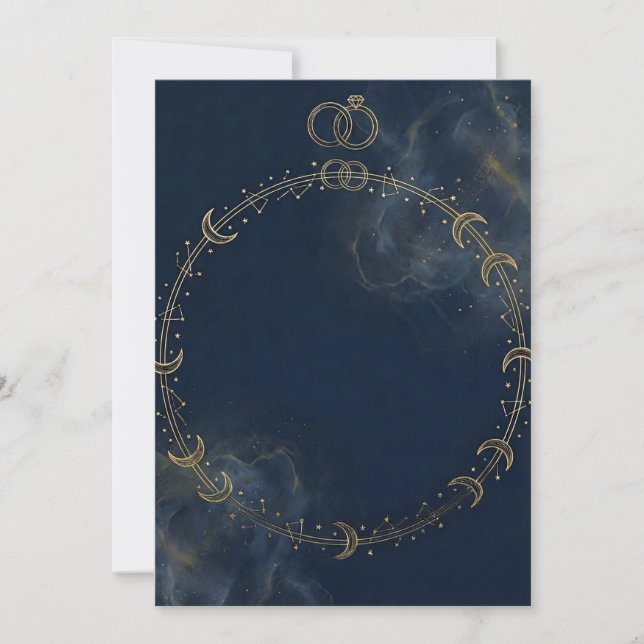 Convites Celestial Gold Moon & Star Blue Wedding invitation (Frente)