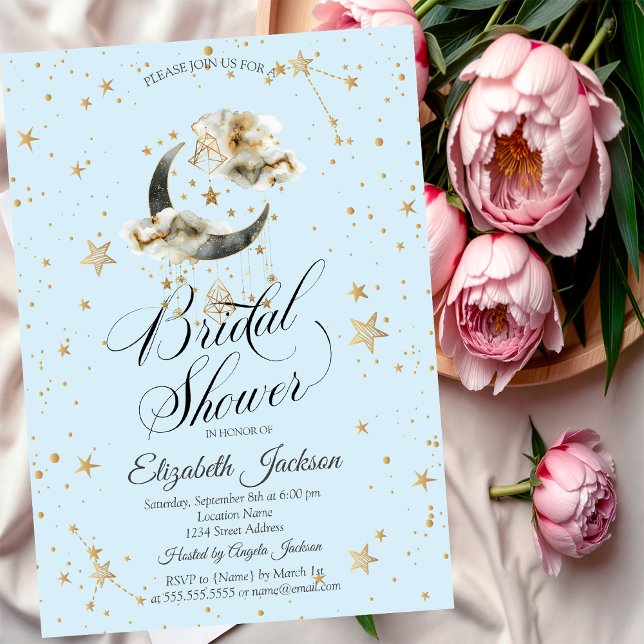 Convites Celestial Gold Moon Stars Light Blue (Criador carregado)