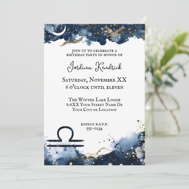 Convites Celestial Horoscópio Libra Aniversário (Em pé/Frente)