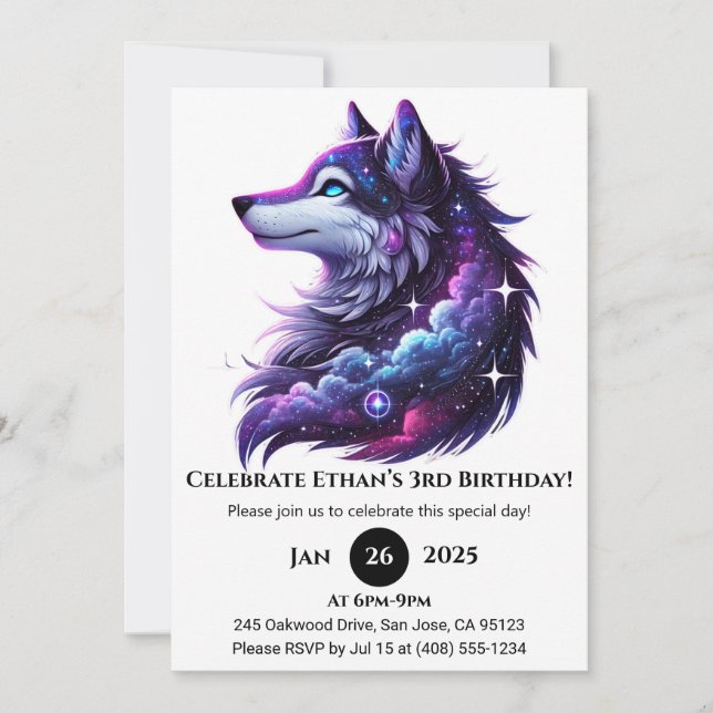 Convites Celestial Howl Wolf Birthday (Frente)