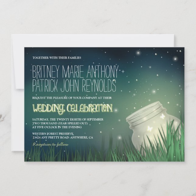 Convites Celestial Mason Jar Firefly Invites (Frente)