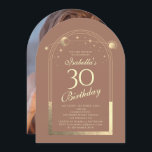 Convites Celestial Mocha Dourada Sun Moon Stars aniversário<br><div class="desc">A Celestial Mocha Mousse, Dourada Sun Moon Astronomy aniversário de 30 anos Photo Invirs, apresenta um elegante sol dourado, lua e estrelas com um quadro de ouro sobre um fundo mousse mocha. Dentro é a sua informação de convite de 30 anos. Ao contrário, adicione sua foto favorita. Projetado para você...</div>