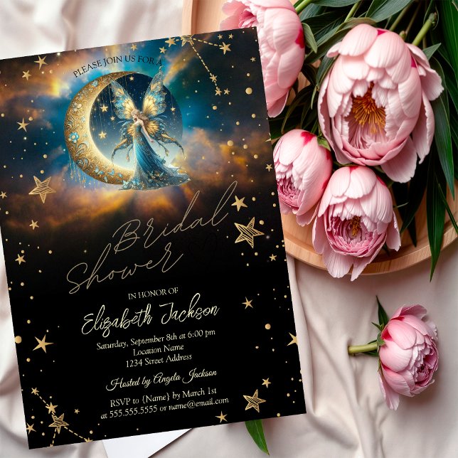 Convites Celestial Moon Blue Fairy Stars Bridal Shower (Criador carregado)