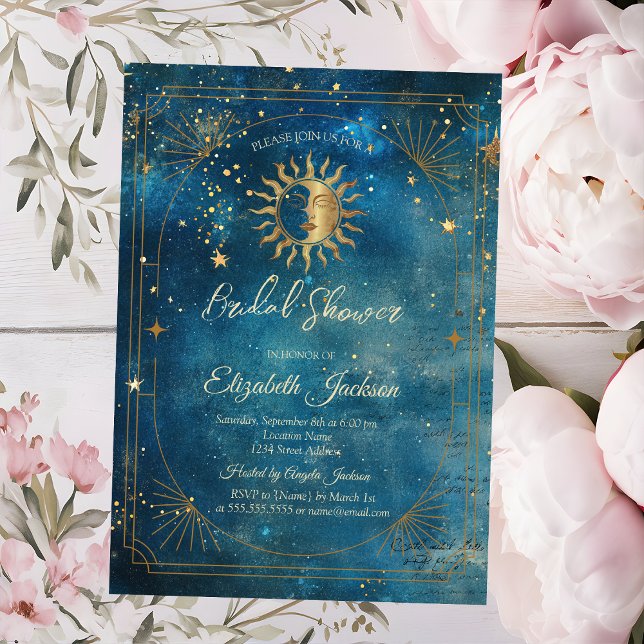 Convites Celestial Moon Frame Blue Bridal Shower (Criador carregado)