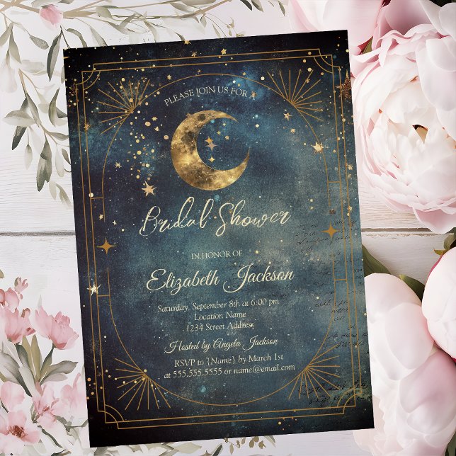 Convites Celestial Moon Frame Dark Galaxy Sky Bridal Shower (Criador carregado)