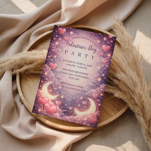Convites Celestial Moon Hearts Valentine (Criador carregado)