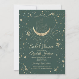 Convites Celestial Moon,Stars Diamond Green Bridal Shower
