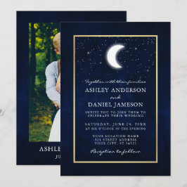 Convites Celestial Moon Stars Foto Dourada Casamento
