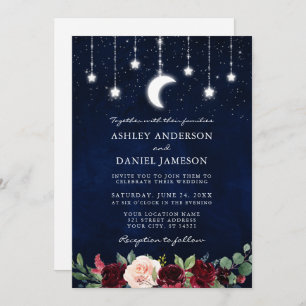 Convites Celestial Moon Stars Lights Foto Floral Casamento