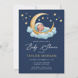 Convites Celestial Moon & Stars Navy Boy Baby Shower