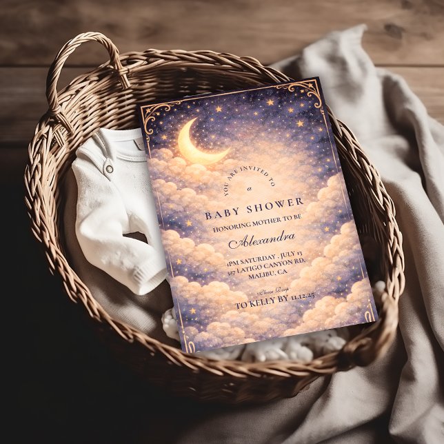 Convites Celestial Moon Stars Neutral Baby Shower (Criador carregado)