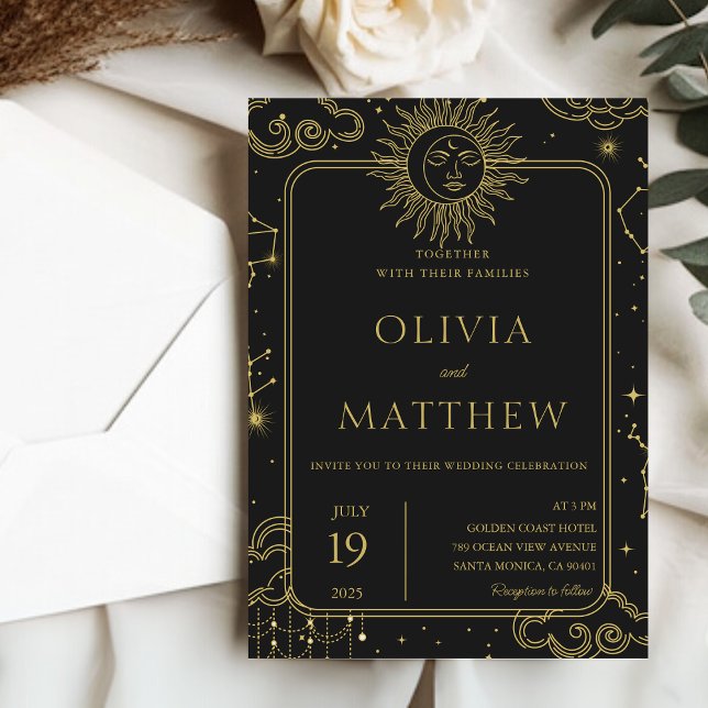 Convites Celestial Mystical Moon Stars Galaxy Casamento (Celestial Mystical Moon Stars Galaxy Wedding Invitation)