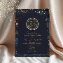 Celestial Navy Monograma Dourado Casamento