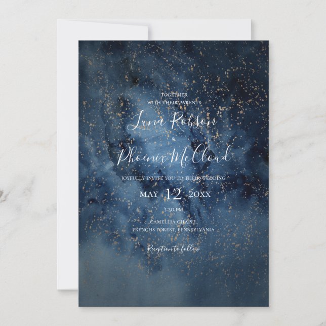 Convites Celestial Night Sky | Casamento Dourado (Frente)