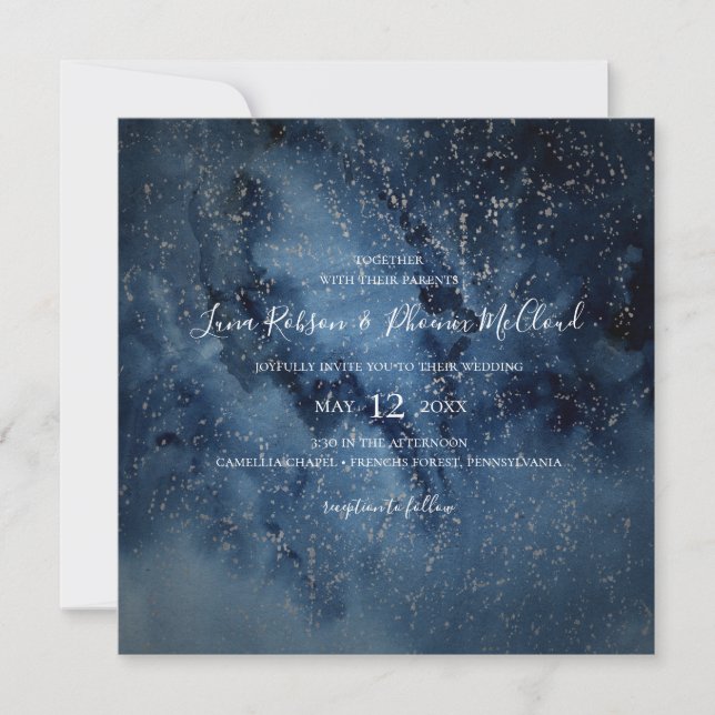 Convites Celestial Night Sky | Casamento prateado (Frente)