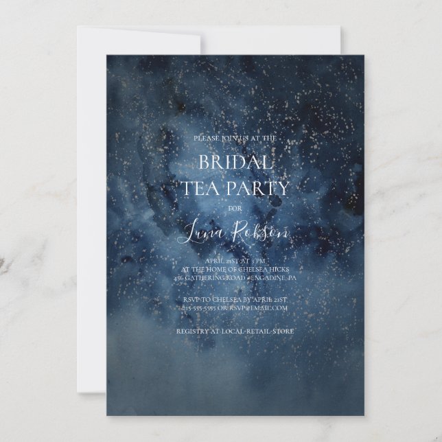 Convites Celestial Night Sky | Prata Bridal Tea Party (Frente)
