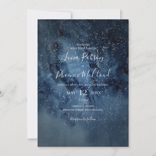Convites Celestial Night Sky | Silver Tudo Em Um Casamento (Frente)