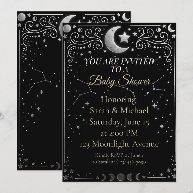 Convites Celestial Over the Moon Baby Shower Invitation  (Frente/Verso)