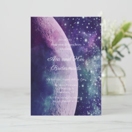 Convites Celestial Purple Galaxy Moon Bridesmaids Luncheon