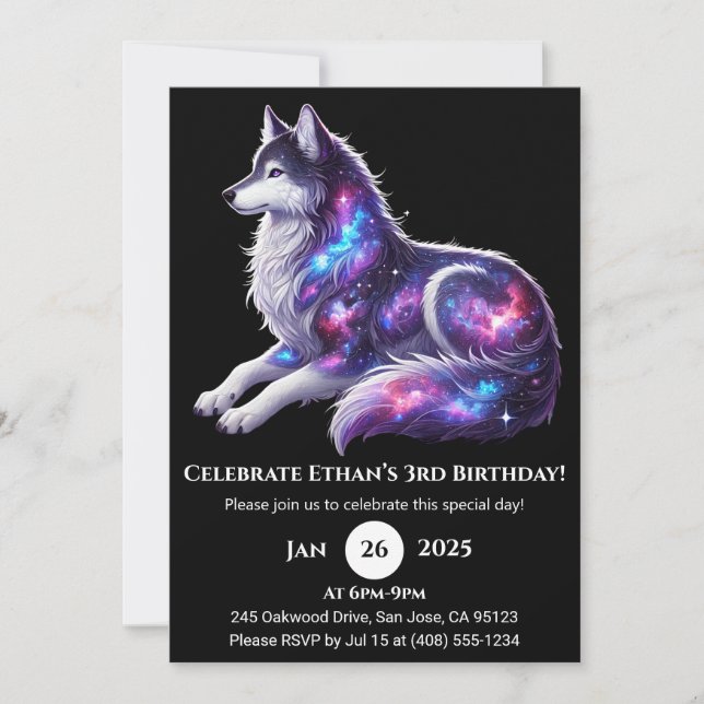 Convites Celestial Resting Wolf Birthday Invitation (Frente)