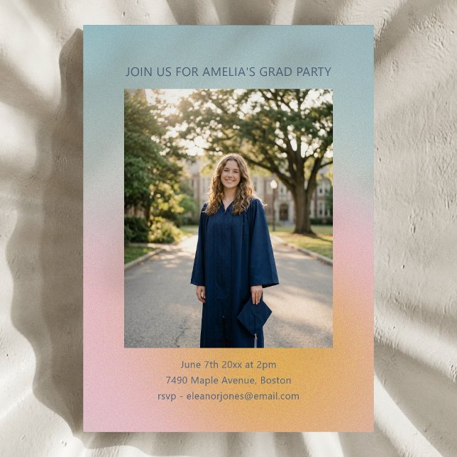 Convites Celestial Soft Blue Pink Gradient Graduation Party (Criador carregado)