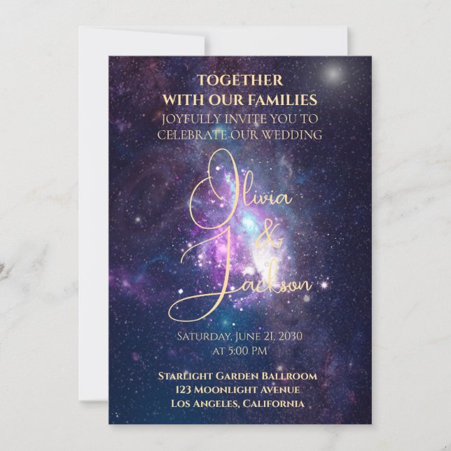 Convites Celestial Starry Night Wedding Invitation (Frente)