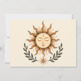 Convites Celestial Sun Face Botanical Mystical Art