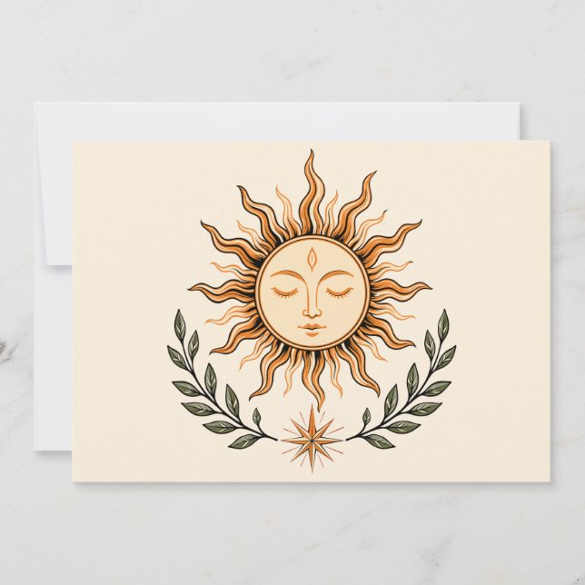 Convites Celestial Sun Face Botanical Mystical Art (Frente)