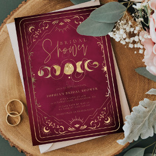 Convites Celestial Tarot Crimson Red & Dourado Chá de panel