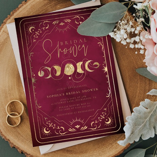 Convites Celestial Tarot Crimson Red & Dourado Chá de panel (Criador carregado)